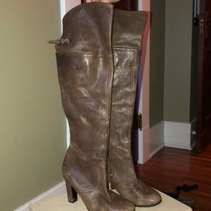 Brown leather over the knee boots